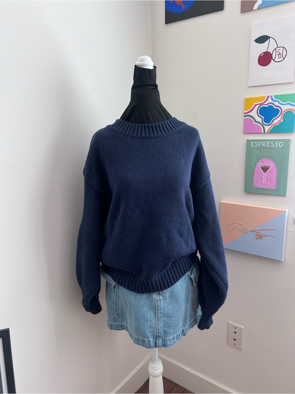 Princess Polly Harmony Knit Sweater – Navy Blue Slouchy Pullover – Size M/L